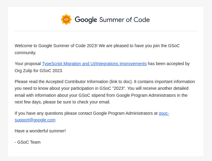 GSoC Acceptance